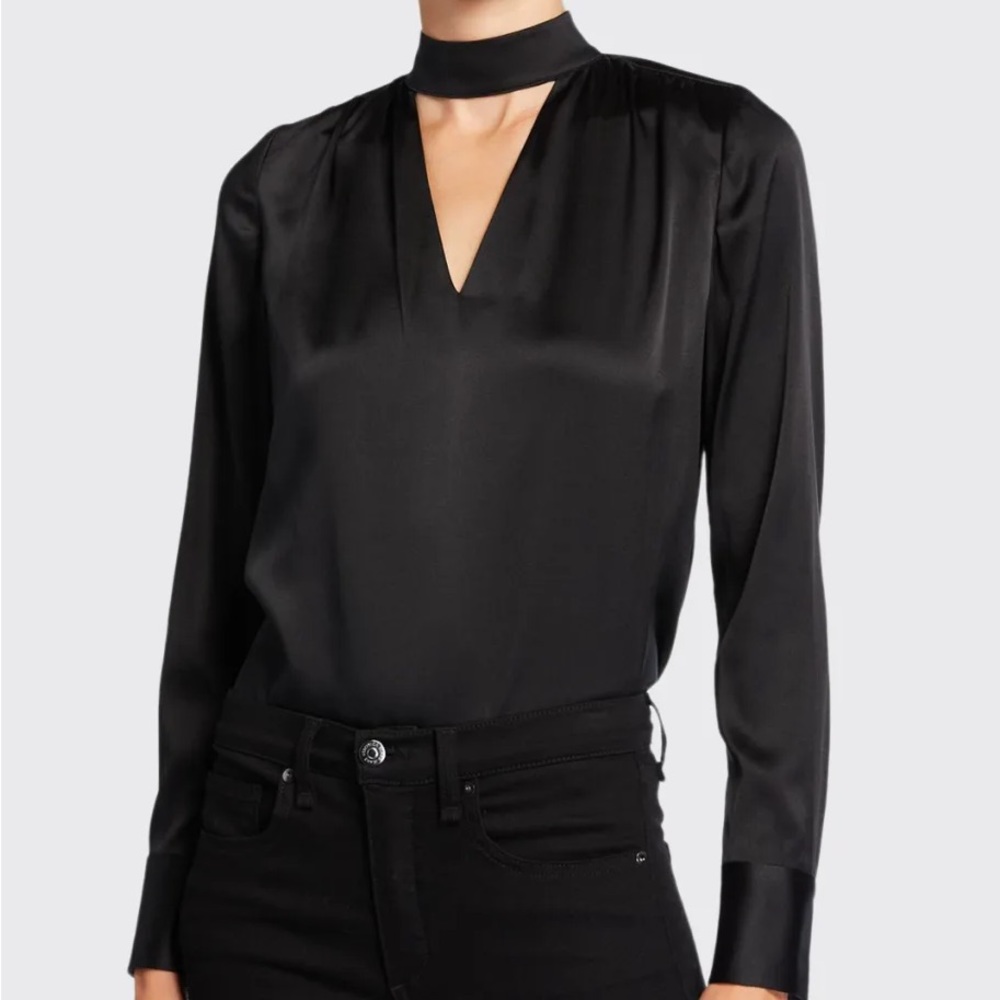 VERONICA BEARD Wade Black Stretch Silk V-Neck Top